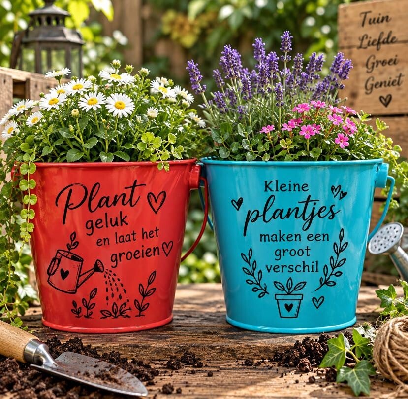 Gepersonaliseerd metalen plantenemmertje met gravure