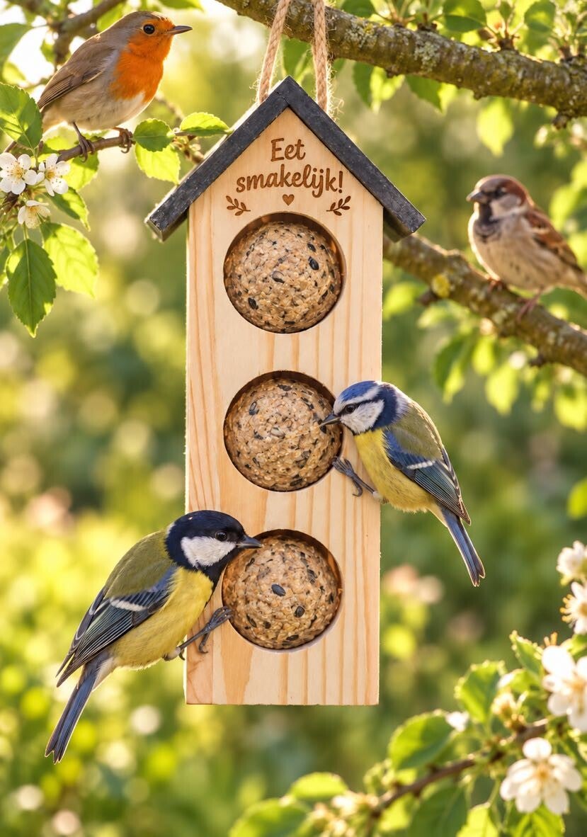 Gegraveerd Vogelvoerhuisje met Naam – Voor Strooivoer of Vetbollen