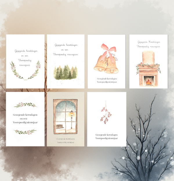 Bundel ‘Gezegende Kerstdagen & Voorspoedig Nieuwjaar’ – Set van 5 kaarten