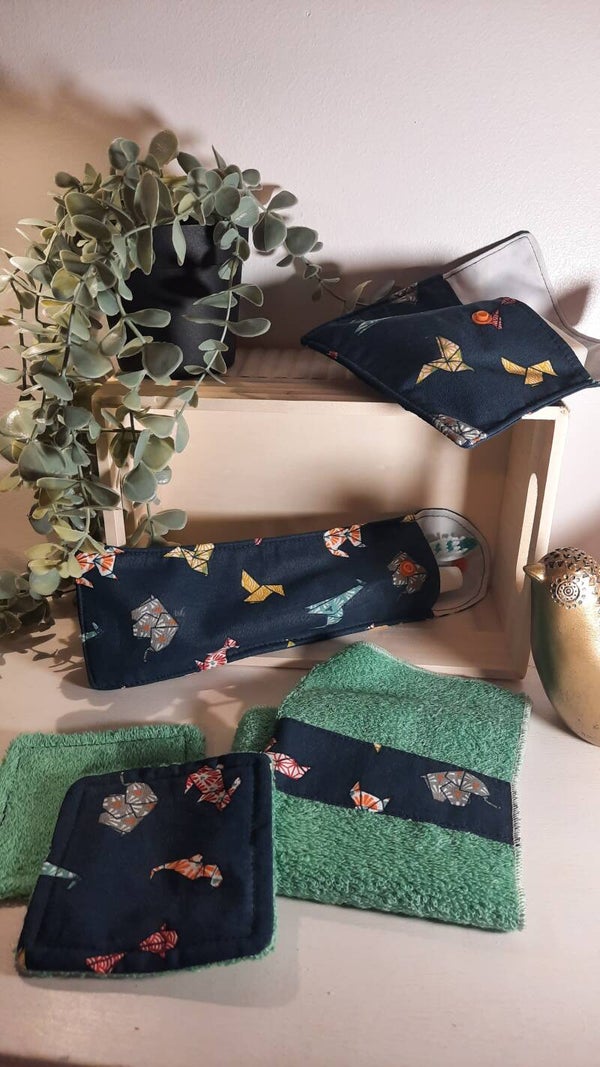 Ensemble de toilette Origami - vert et bleu