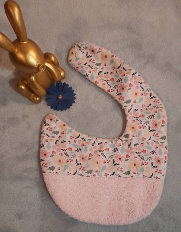 Bavoir naissance - Fleurs / rose