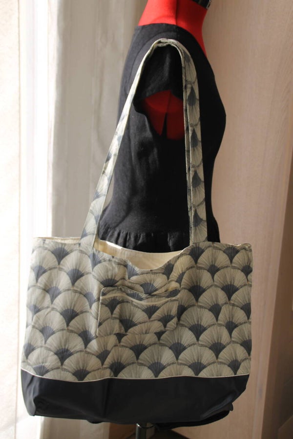 Grand tote complice - Palmiers bleus / bleu marine