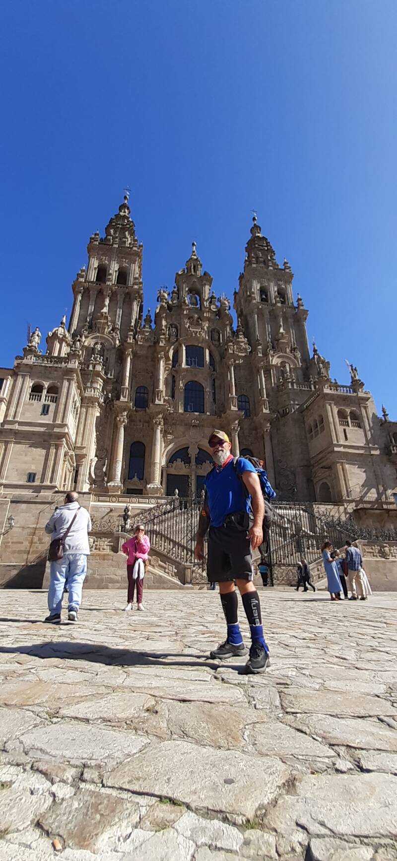 Arrival at the Cathedral of Santiago de Compostela after my 700 km Camino Francés journey.