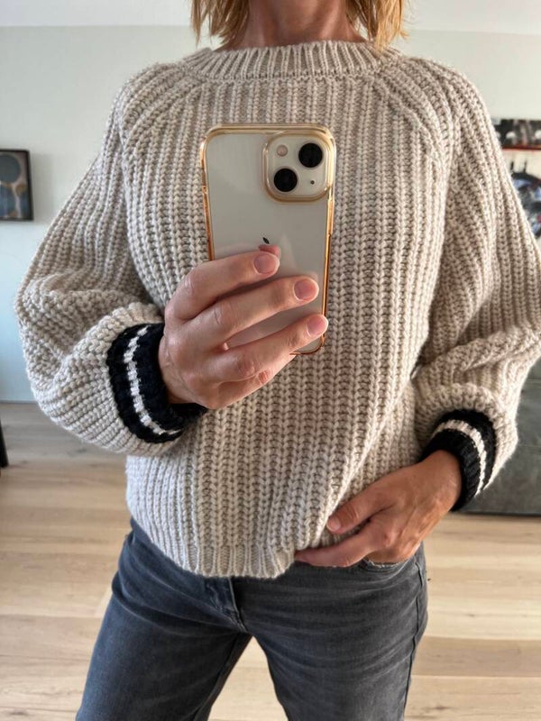 Katoenen pull, ecru zwarte boord