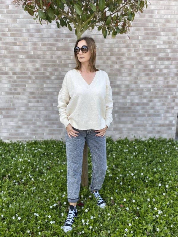 Juan V-neck sweater, ecru