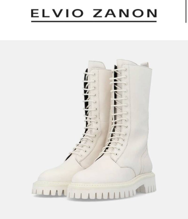 Lederen veterlaars, halflang, off-white