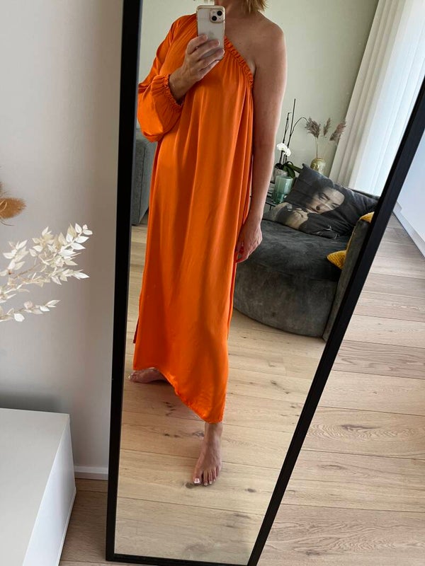 One shoulder dress, orange