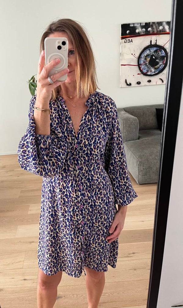 Loa dress, blue leopard