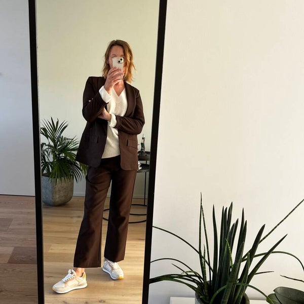 LM bruine broek, licht flared