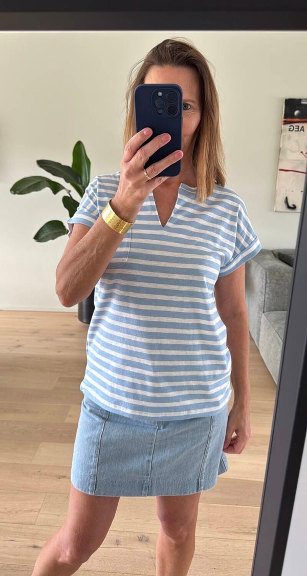 Viva tee, chambray blue with star off-white