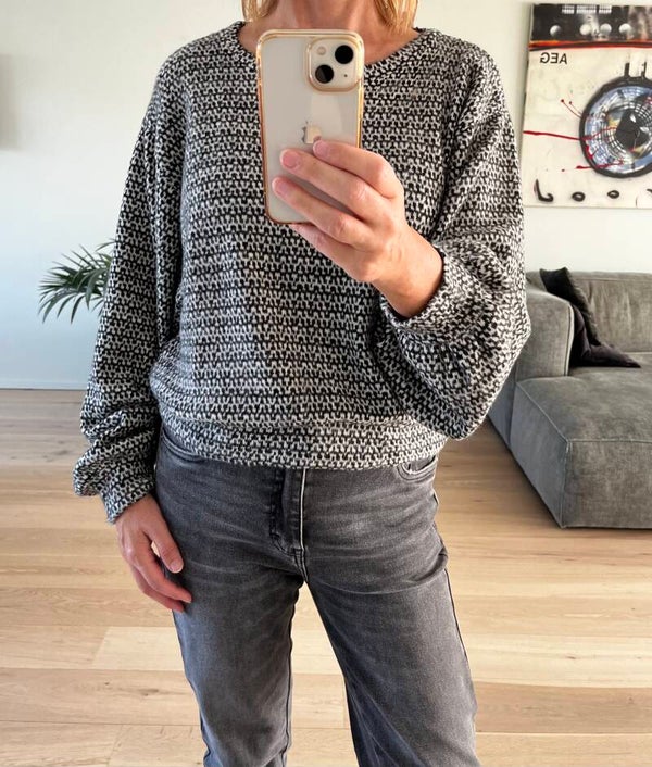 Pull jacquard, zwart-wit