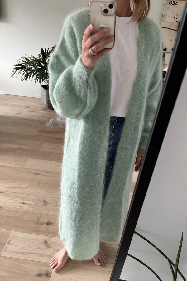 Lange mohair gilet, lichtgroen