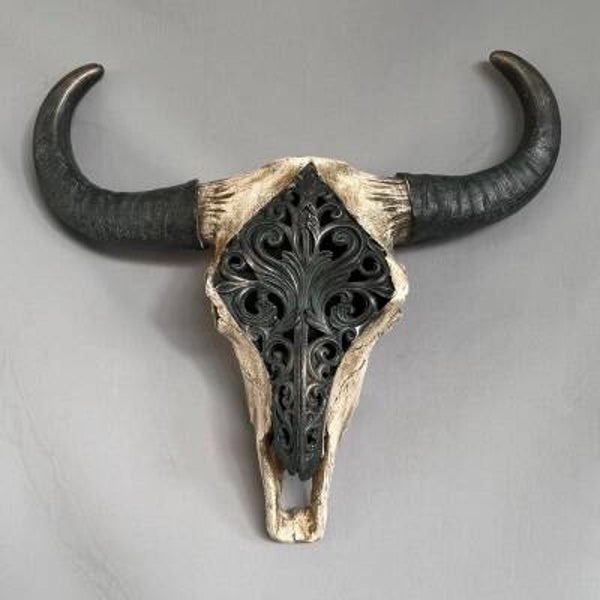 Carved Bull Skull Black
