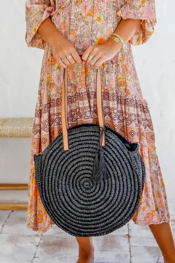 Woven Round Bag - Black