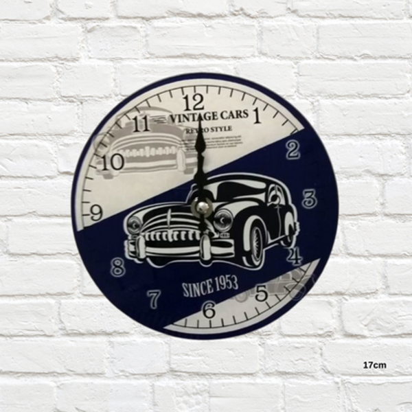 Glass clock, Vintage cars