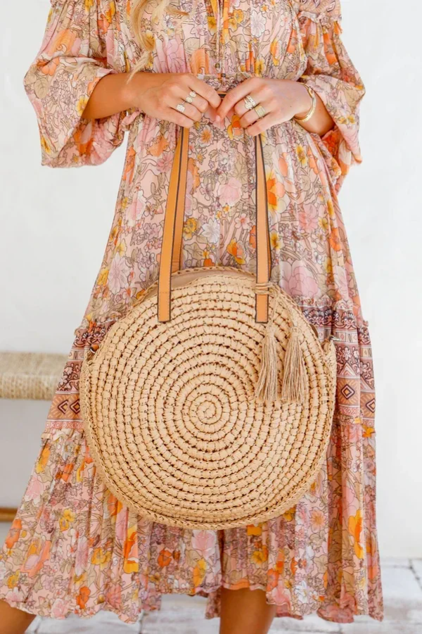 Woven Round Bag - Tan