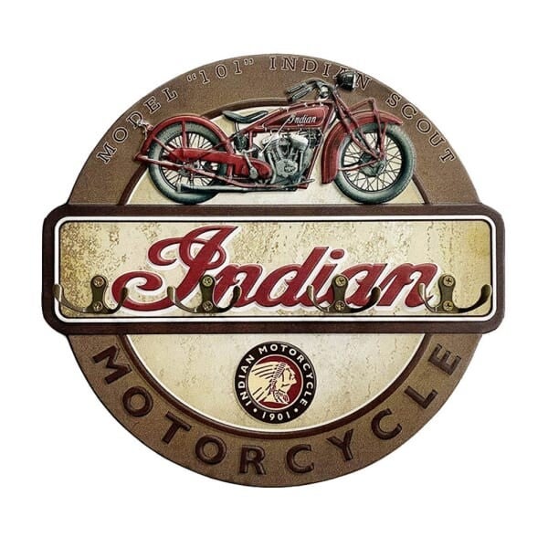 Metal Indian Motorcycle Sign With Hooks