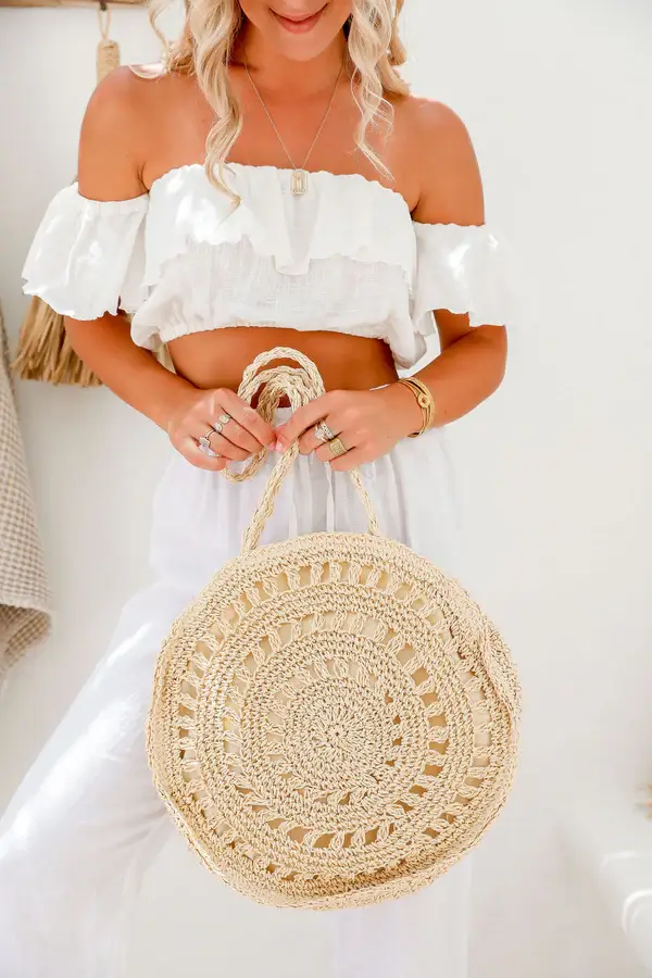 Crochet Woven Round Bag - Natural or Black