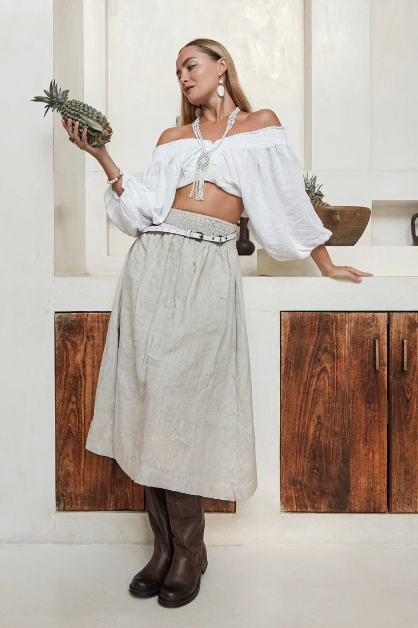 'Cancun Linen Skirt - Natural