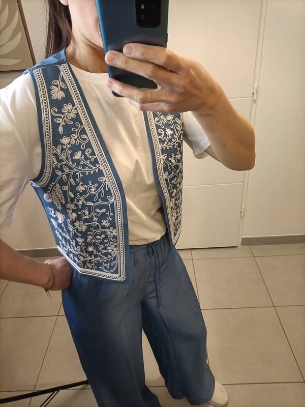 Boléro effet jean brodé