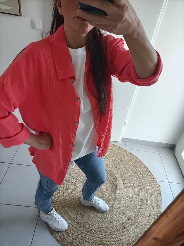 Chemise en gaze de coton corail
