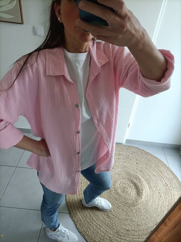 Chemise en gaze de coton rose pâle