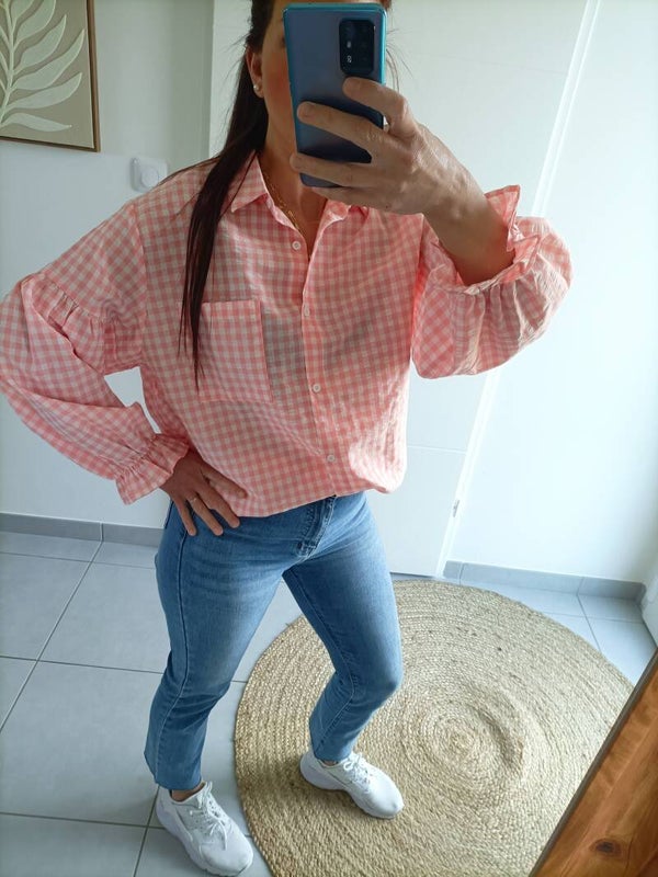 Chemise vichy pêche