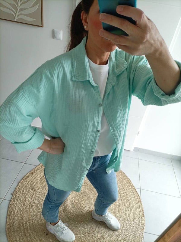 Chemise gaz de coton vert d eau