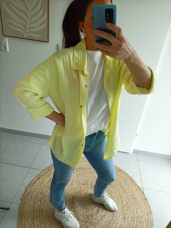 Chemise gaz de coton jaune pastel