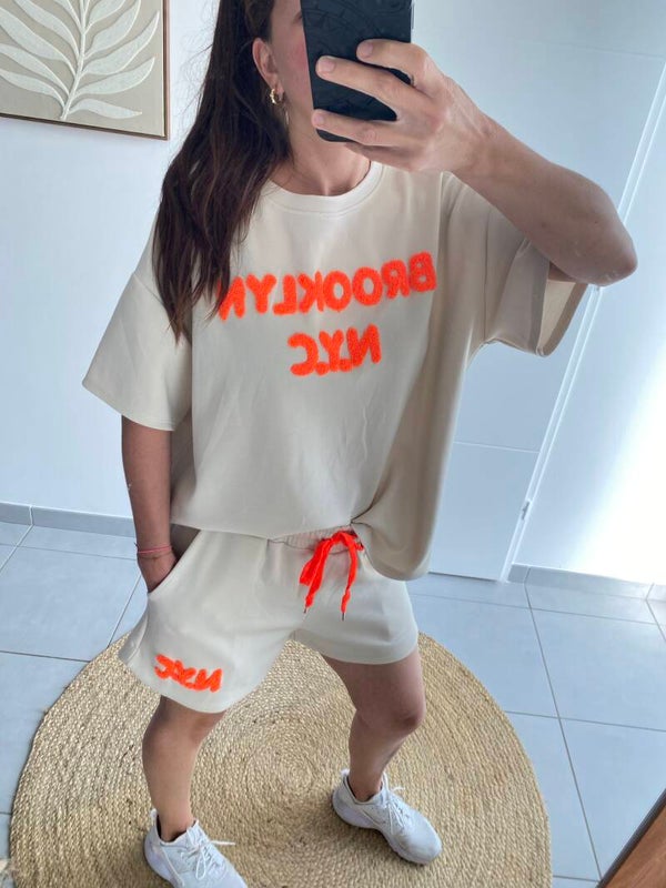 Ensemble short et sweat beige