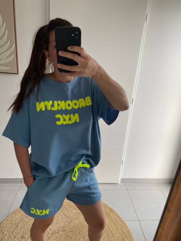 Ensemble short et sweat bleu pétrole