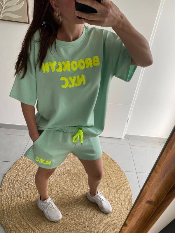 Ensemble short et sweat vert D eau