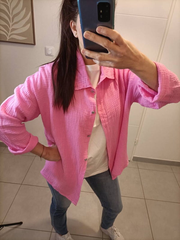 Chemise en gaze de coton rose