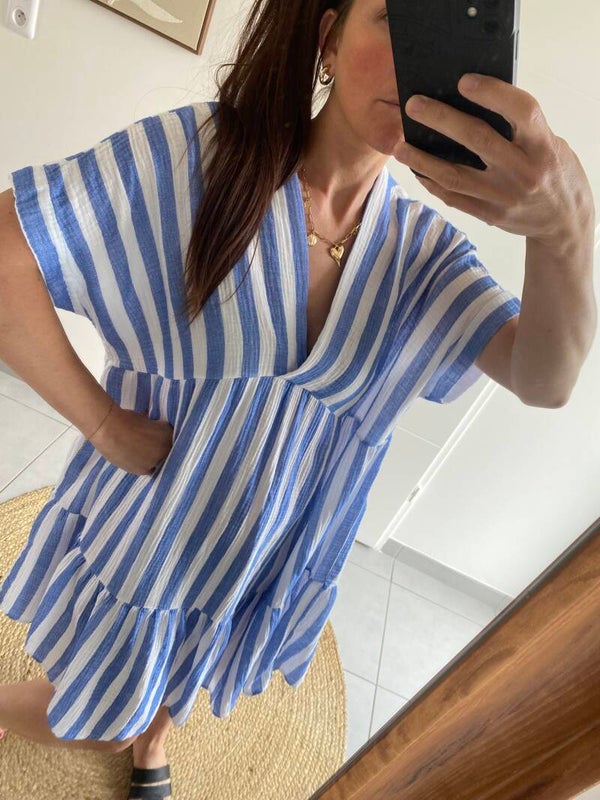 Robe gaze de coton bleu jean