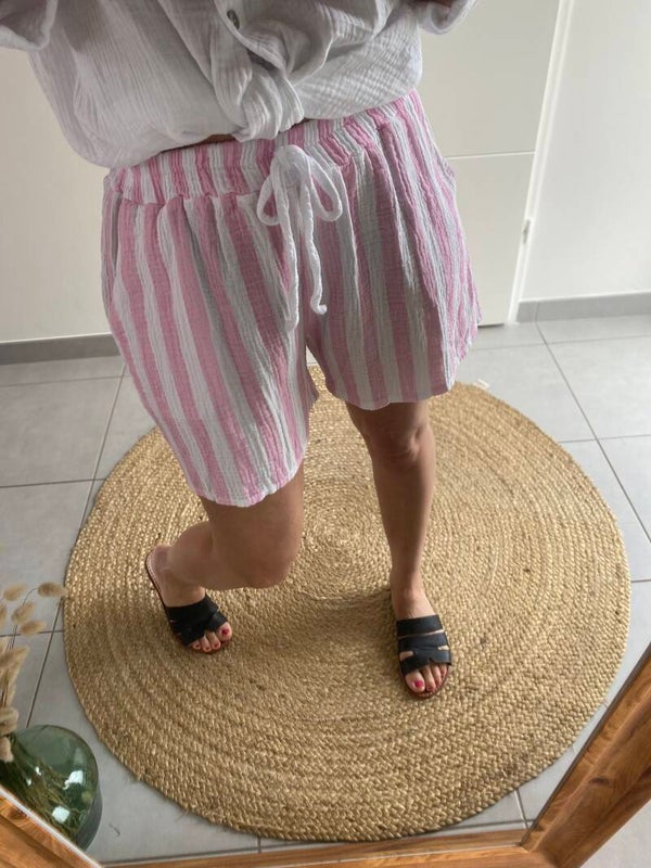 Short gaze de coton rose pastel