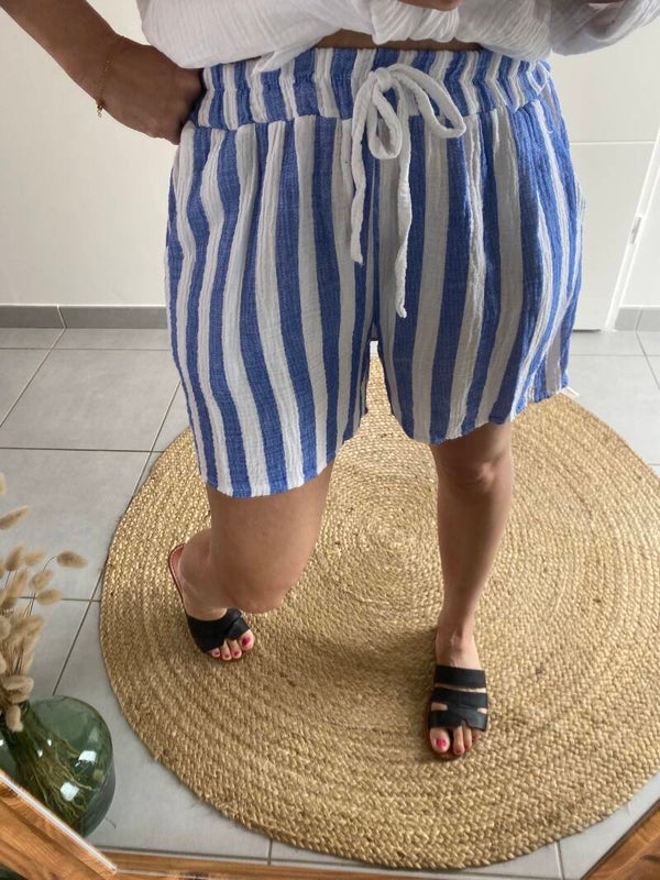 Short gaze de coton bleu jean