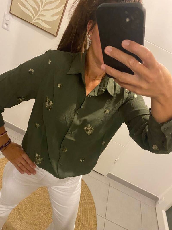Chemisier kaki brodé