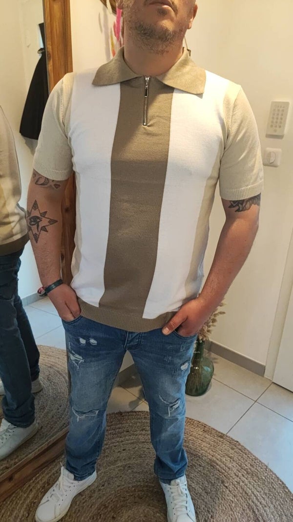 Polo beige zip
