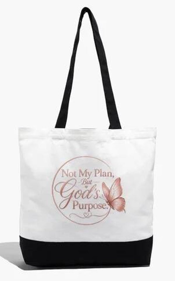 Not My Plan, But God's Purpose - Large Cotton Tote Bag – 15" H x 18.5" W