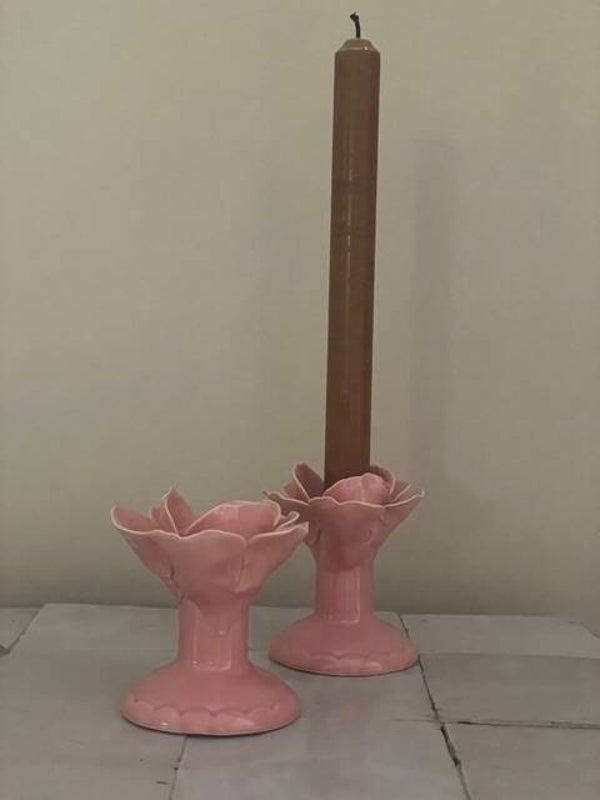 kandelaar roze keramiek bloem 8 cm
