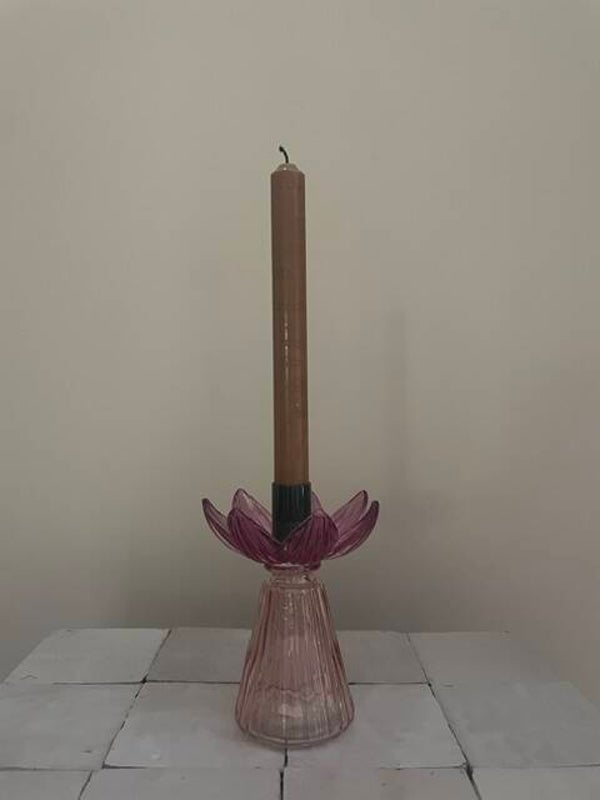 Kandelaar glas bloem  H 14 cm