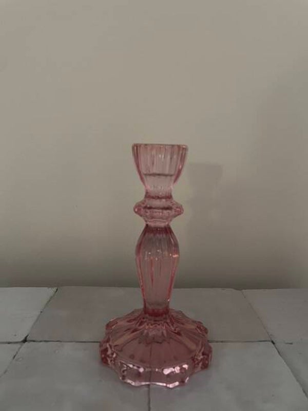 Kandelaar roze glas 16 cm