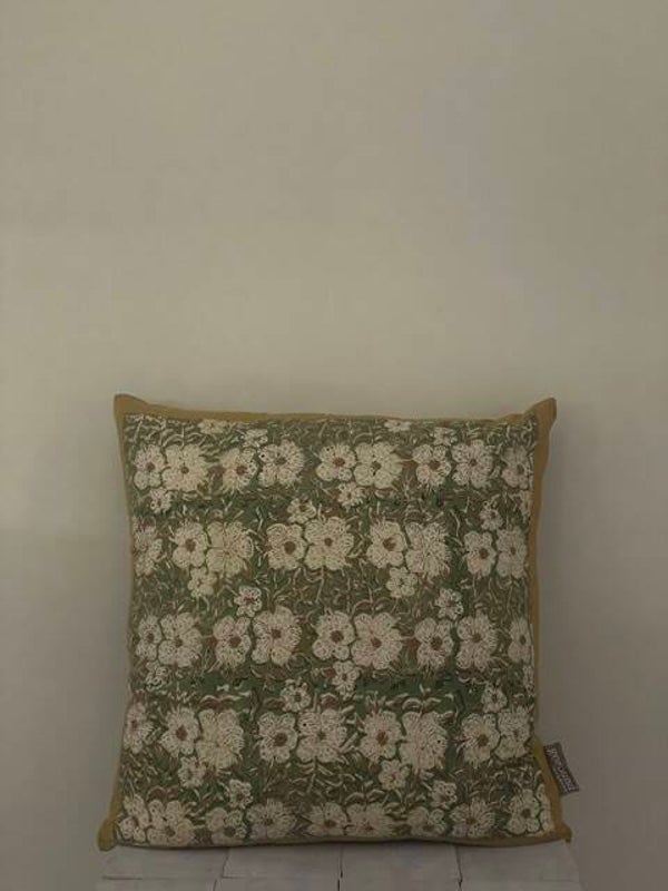 kussen blokprint 45x45 groen/beige
