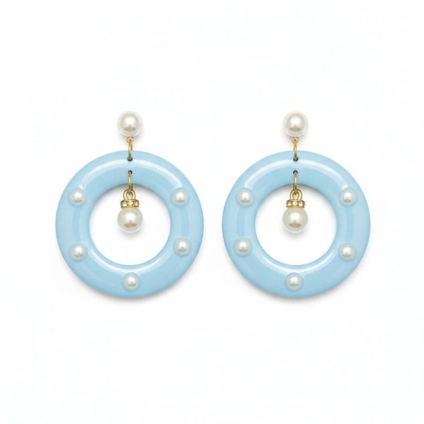 Azure Pearl Halo Earrings