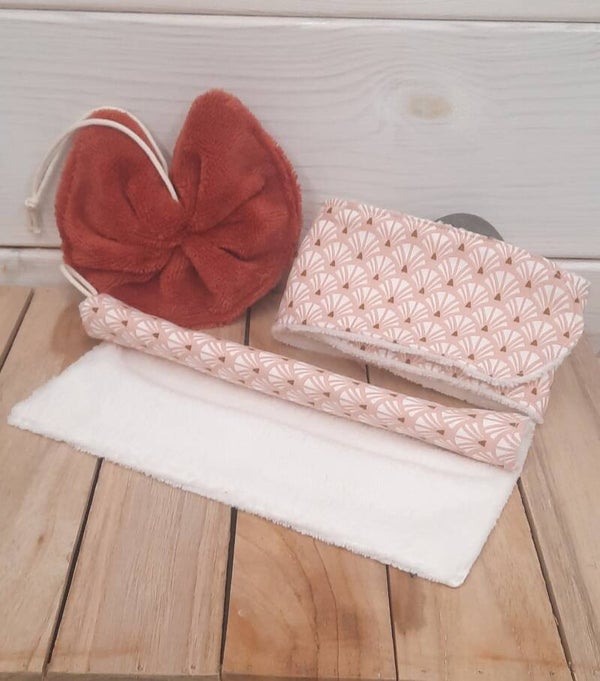 Ensemble 1 Bandeau de soin + 1 Serviette pour le visage + 1 Fleur de douche en éponge de bambou