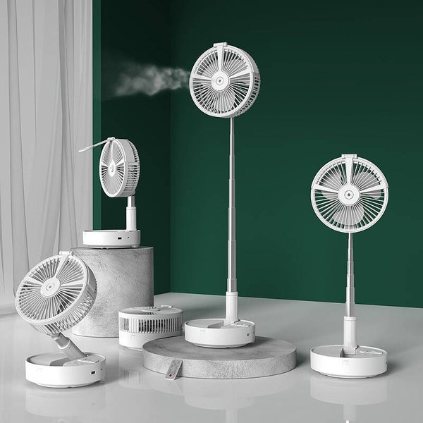 TOP-AA Stande Ventilator, opvouwbaar, usb opladen, schuifbaar, met licht, meeneenbaar, wit. Standing Fan, folded