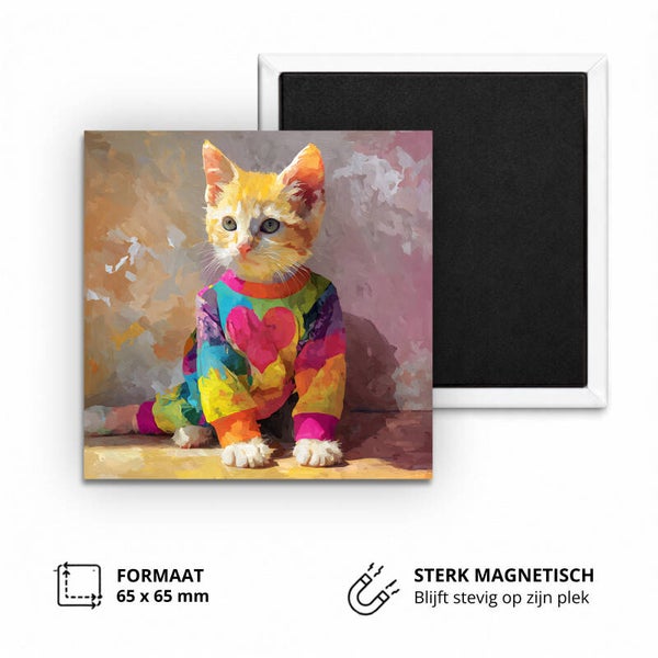 Koelkastmagneet, Abstract heart kitten