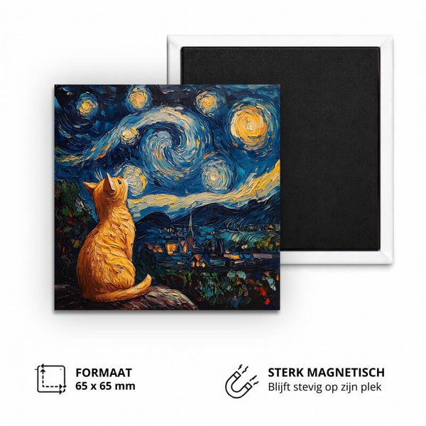 Koelkastmagneet, cat in starry night painting