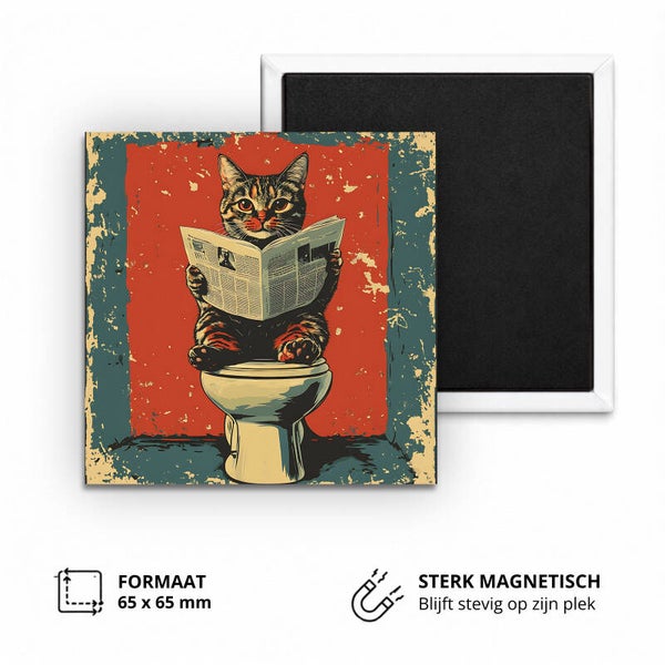 Koelkastmagneet, Retro cat toilet newspaper