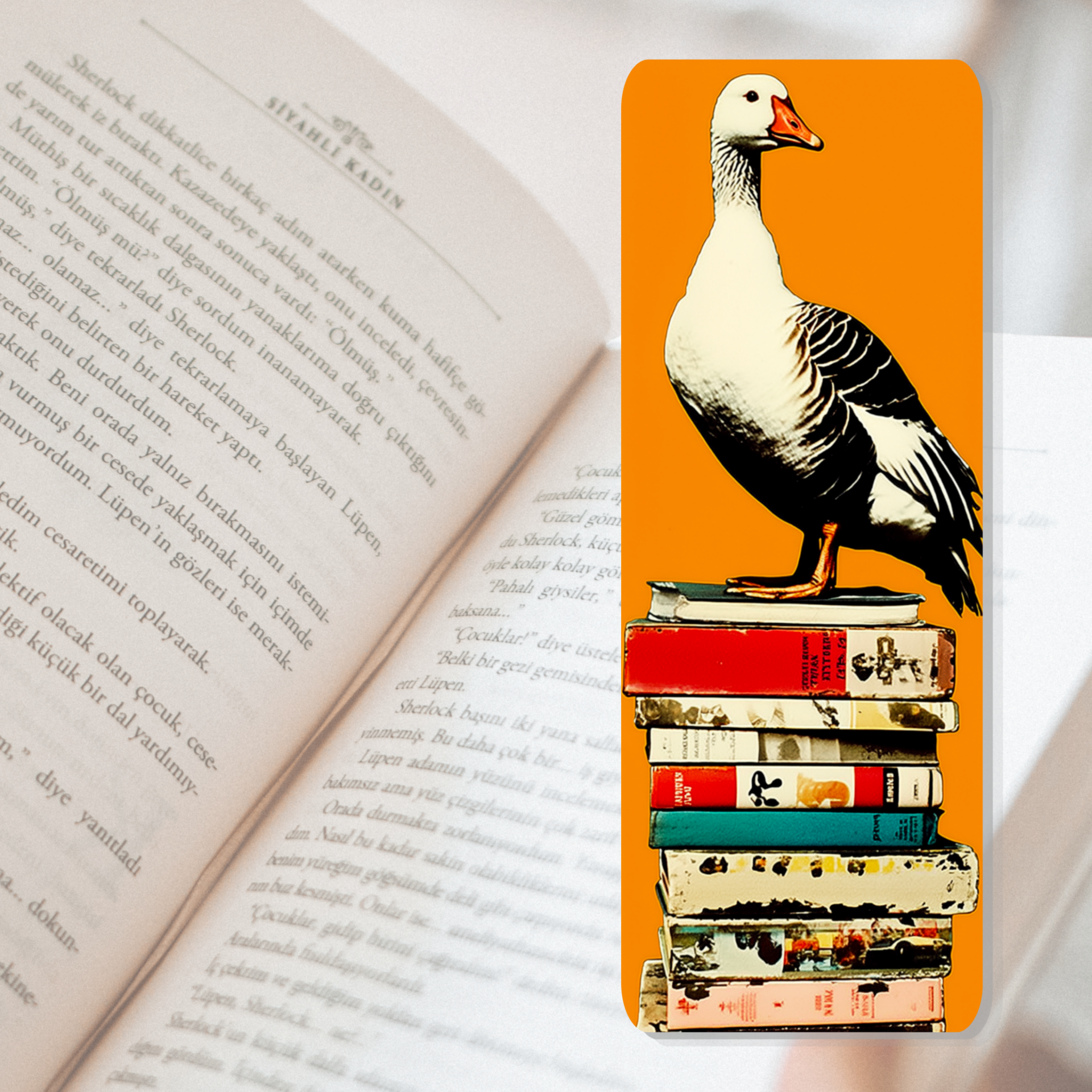 Boekenlegger retro boeken gans